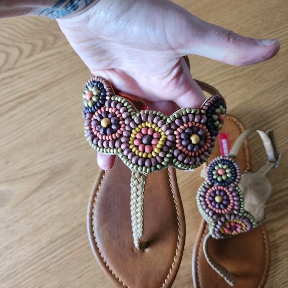 UNIONBAY Beaded Thong Sandals with Ankle Strap Multicolor Size 6.5 - Picture 2 of 7